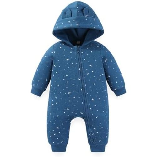 Baby Hooded Fleece Footed Jumpsuit 60% Cotton Blend Soft Breathable Long Sleeve Zipper Romper for Boys and Girls