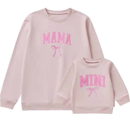 Mommy and Me - Conjunto a juego con lindo lazo para mamá y mini, sudadera de manga larga con cuello redondo, ropa a juego para madre y bebé