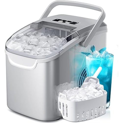 Crzoe Countertop Ice Maker,26Lbs/24H, 2 Sizes of Ice, Self-Cleaning,Grey