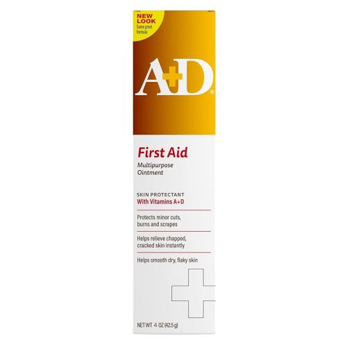 A+D First Aid Multipurpose Healing Ointment - Moisturizing Skin Protectant for Dry Cracked Heels, Elbows, Hands and Lips - Protects Minor Cuts, Burns, & Scrapes – 4 oz Tube