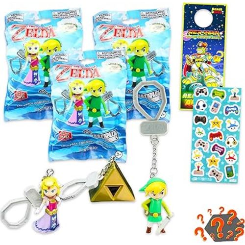Legend of Zelda Blind Bags 3 Pack - Bundle with 3 Video Game Backpack Buddy Keychain Mystery Figures Plus Stickers, More | Legend of Zelda Bag Clips for Adults