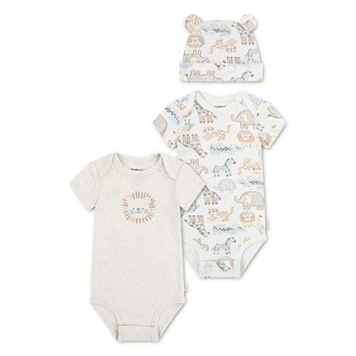 Newborn Baby Boys Huggies Babywear 100% Organic Cotton 2-Pack Zoo Animals Bodysuits & Beanie 3-Piece Set