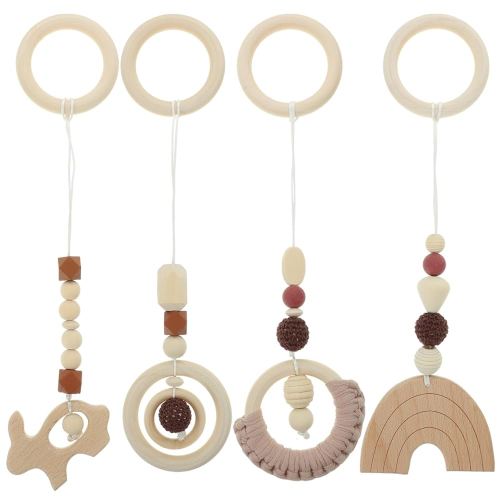 4Pcs Baby Gym Wood Toys Wooden Hanging Toy Wood Activity Pendant Hanging Toy Sensory Toys Nursery Decor