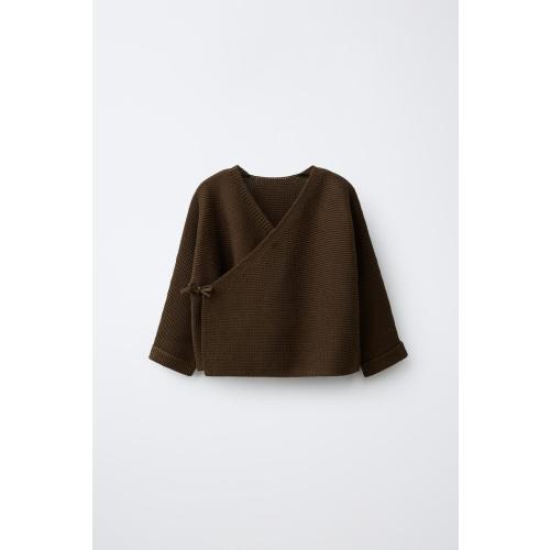 WRAPPED KNIT CARDIGAN - Brown | ZARA United States
