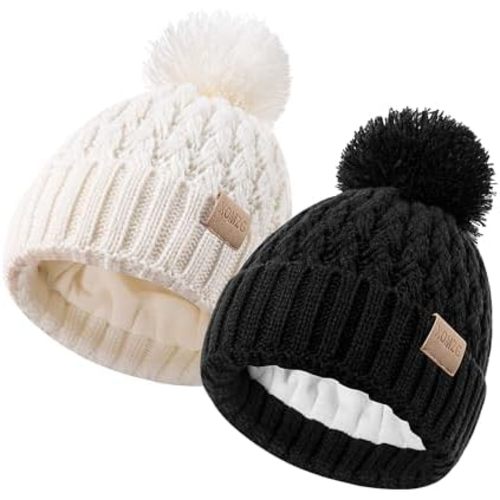 Baby Beanie Hats with 2-Pack,Warm Winter Hats for Boys and Girls,Infant Fleece Lined Toddler Baby Hats for 0-36 Month