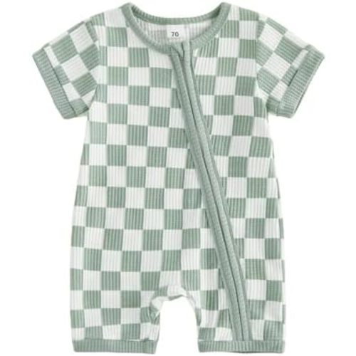 Karuedoo Newborn Infant Baby Boy Clothes Checkerboard Waffle Knit Zipper Short Sleeve Romper Jumpsuit One Piece Outfit