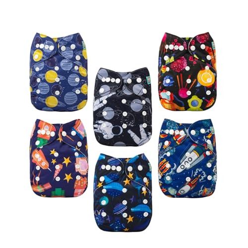 ALVABABY Baby Cloth Diaper 6 Pack with 12 Inserts One Size Cloth Diaper Covers Adjustable Washable Reusable for Baby Girls and Boys