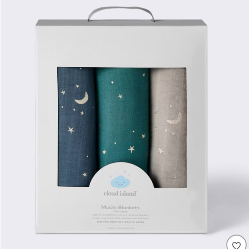 Muslin Swaddle Baby Blanket - Cool Metallic - 3pk - Cloud Island™