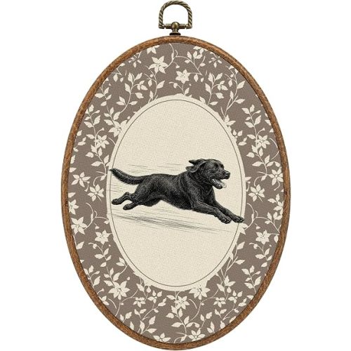 RUKUPA Funny Black Lab Dog Floral Oval Wall Art Hanging Decor 8.6x11.4Inch