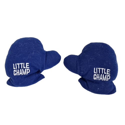 Hilarious Baby Gag Gift Little Champ Blue Boxing Gloves Rattle Anti-Scratch Mitt