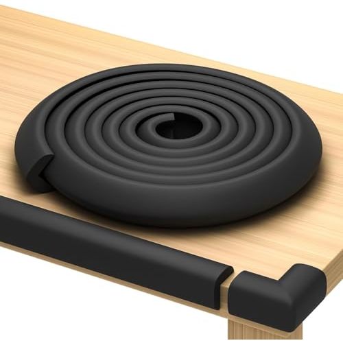 Baby Proof Corners & 15ft Edges with Furniture Corner & Edge Safety Bumpers, Impact-Absorbent Bumper & 4 Foam Corner Protectors, Cushy, Thick, Odorless Table Edge Protectors for Baby, Child | Black