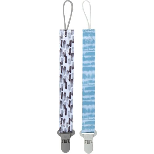 Nuby Pacifinder Baby Pacifier Clip - (2-Pack) - Pacifier Holder Clip with Convenient Hook Loop - Gray Strokes and Aqua Abstract, Boys