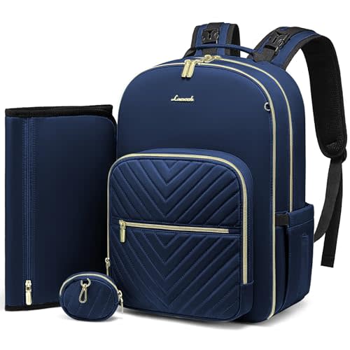 LOVEVOOK Diaper Bag Backpack, Quilted Baby Bag with Changing Pad & Pacifier Holder, Waterproof Travel Diaper Bags for Baby Boys Girls, Stylish and Large Capacity,Blue