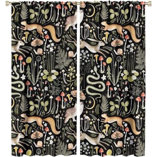 Rustic Forest Cabin Lodge Rod Pocket Blackout Curtains - Woodland Wild Animals Owl Rabbit Fox Mushroom Window Curtain Set Energy Saving Thermal Insulated Drapes for Living Room 2 Panels 63L x 27.5W