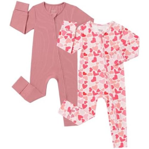 Bafeicao Bamboo Viscose Baby Girl Pajamas Romper Soft Ribbed 2 Way Zipper sleepers Long Sleeve Footless Pjs