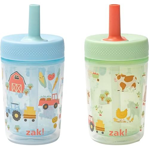 Zak Designs Barnyard Harvest Capri 9oz Leak-Proof Toddler Cups, 2-Pack