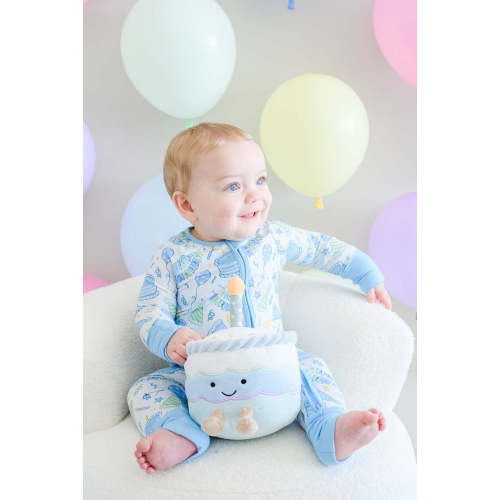Bamboo Convertible Zipper Romper in Birthday Bash Blue | Caden Lane