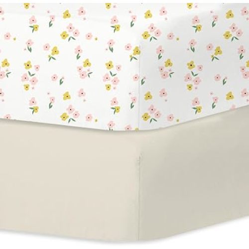 Little Grape Land 2PK Baby Crib Sheets for Boys Girls,Yellow Petal