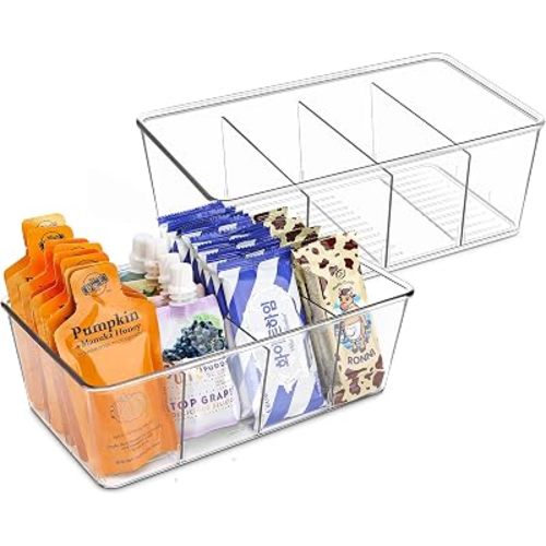 Batoto Pantry Organization and Storage Bins, Refrigerator Organizer Bins – Clear, Kitchen Organization and Storage with Dividers (2 Pack)