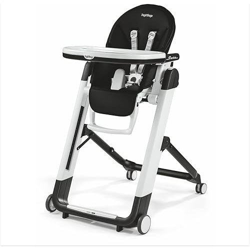 Peg Perego Siesta, Grow With Baby Folding High Chair & Recliner, Height Adjustable, Quick Clean & Easy Push Wheels For Babies & Toddlers, Made in Italy, Licorice (Black)