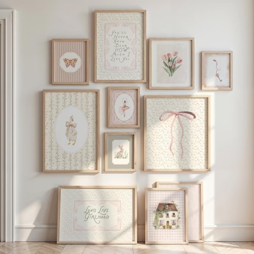 Heirloom Coquette Nursery Wall Art Set, Vintage French Cottage Baby Girl Gallery Wall, Blush Pink Bow Nursery Prints - Etsy