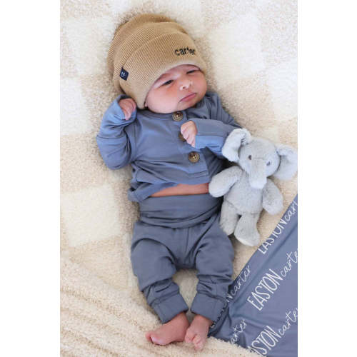 2pc Bamboo Button Top & Bottom | Blue Jean