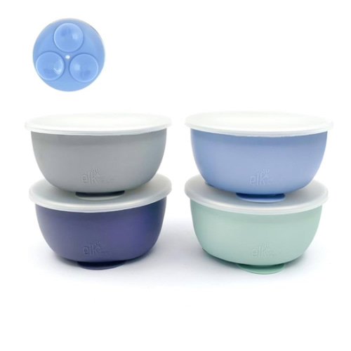 Elk and Friends Stainless Steel Bowls with Silicone Sleeve for Babies & Toddlers | Lids Included | Stay Put Suction | Cereal & Snack Bowls | 4 Pack