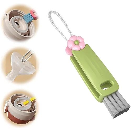 3 in 1 Cup Lid Gap Cleaning Brush, Multifunctional Bottle Brush, Cup Lid Gap Cleaner, Home Kitchen Crevice Cleaning Brush Tools (Green)