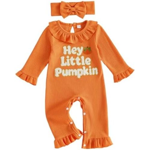 Newborn Baby Girl Halloween Clothes Cute Pumpkin Embroidery Jumpsuit