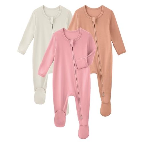 Yoofoss Rayon Made From Bamboo Baby Pajamas 3pcs Newborn Sleepers For Boy Girl Clothes, 0-3 3-6 6-9 Months Footed Pjs