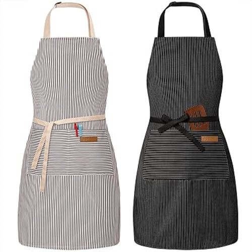 2 Pack Adjustable Bib Apron with 2 Pockets Chef Cooking Kitchen Restaurant Aprons for Women Men