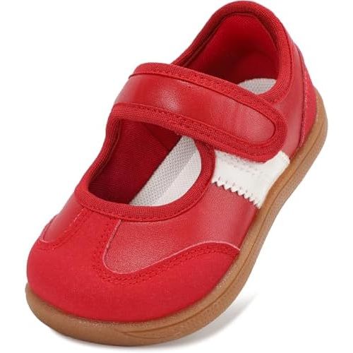 Toddler Girl Mary Jane Classic Sneakers Barefoot Walking Shoes for School with Hook and Loop