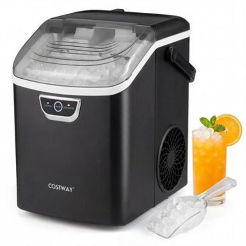 Costway Nugget Ice Maker Countertop with Audible Ice Full Alarm, Ready in 6 Mins for Home Black