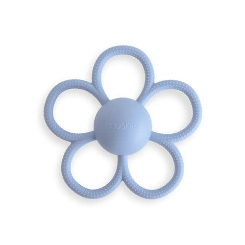 mushie Silicone Baby Daisy Rattle Teether Toy (Faded Denim)