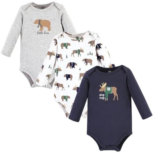 Hudson Baby baby-boys Cotton Long-sleeve Bodysuits 3-pack