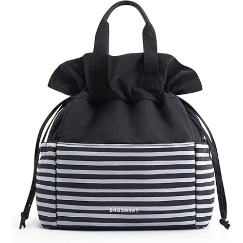 BAGSMART Lunch Bag Women Cute Lunch Box Drawstring Tote Cooler with Multi-Pockets Cinch Closure Insulated Tote for Work, Office, Outdoors