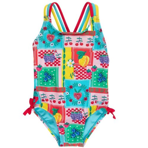RuffleButts Girls UPF50+ Sun Protected Cross-Back One Piece - Picnic Party, 6-12m