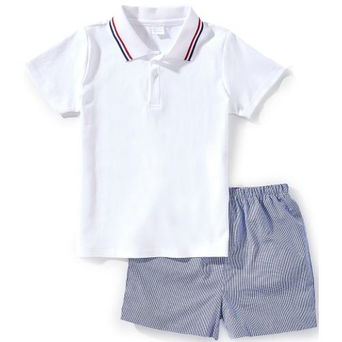 Edgehill Collection Little Boys Americana Stripe Short Sleeve Polo & Gingham Shorts Set
