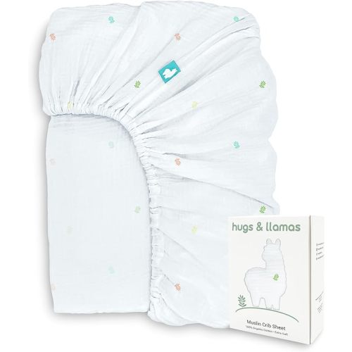 Hugs & Llamas | 100% Organic Cotton Muslin Fitted Crib Sheet | Premium Baby Sheets for Boys & Girls | Neutral Mattress Sheet