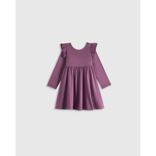 Bamboo Long Sleeve Flutter Twirl Dress - Baby in Sugar Plum
