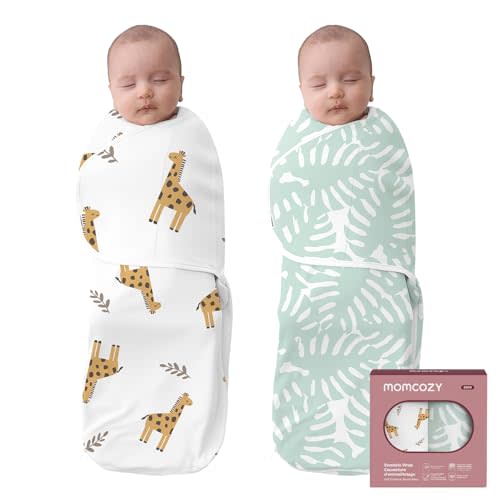 Momcozy Baby Swaddles for 0-3 Months, Noiseless Fasteners & Easy Wrap Design, Perfect for New Parents, Unisex Gift Set of 2, Giraffe