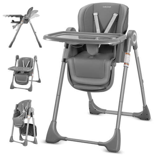 Babyeap Baby High Chair, Convertible Adjustable Feeding Chair with Removable Double Tray, Adjustable & Foldable Design Converts to Toddler Chair, for Babies & Toddlers,Gray