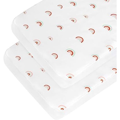 Crib Sheets Boy Girl, 2 Pack Baby Crib Sheets for Standard Crib Mattress & Toddler Bed Mattress, Snug Fit Breathable Soft Fitted Crib Sheet, Crib Sheets, Rainbow