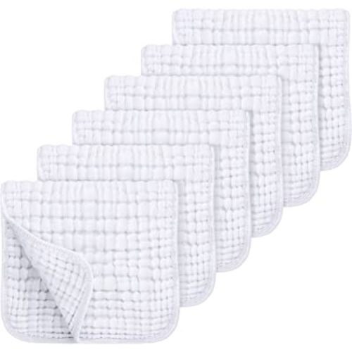 Looxii Muslin Burp Cloths 100% Cotton Muslin Cloths Large 20''x10'' Extra Soft and Absorbent 6 Pack Baby Burping Cloth Pure White