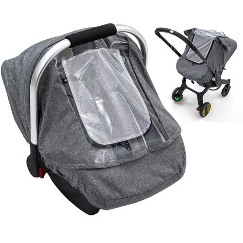 Baby Car Seat Rain Cover, Waterproof Carseat Cover with Transparent Window, Breathable Infant Car Seat Weather Shield for Girls Boys, Anti-Collapse Canopy Covers for Doona