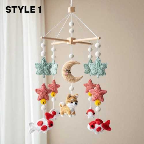 Personalized Crochet Shiba Inu Baby Mobile, Koi Fish, Nursery Decor