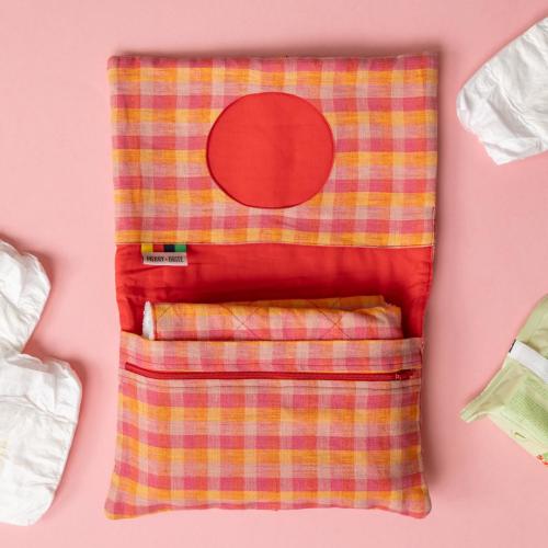 Handmade Linen Baby Changing Clutch | Portable Nappy Changing Bag | Baby Changing Mat & Wipe Holder | New Mum Gift | Changing Bag Essential