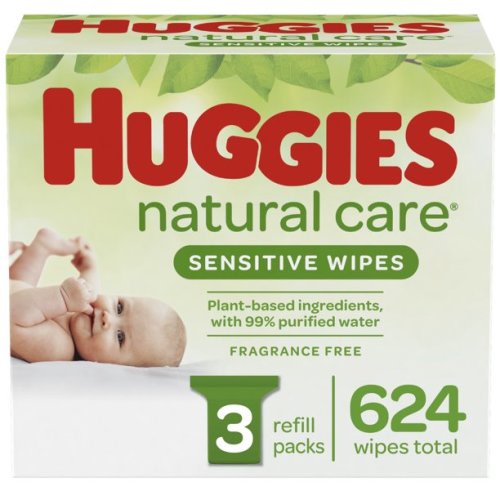 Huggies Natural Care Sensitive Baby Wipes, Unscented, 3 Refill Packs (624 Wipes Total)