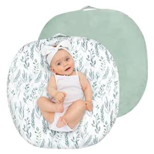 Newborn Lounger Cover, Soft Comfortable Baby Lounger Cover, 1 Pack Reversible Removable Slipover for Infant Lounger Pillow, Green Leaf (Lounger not Included)