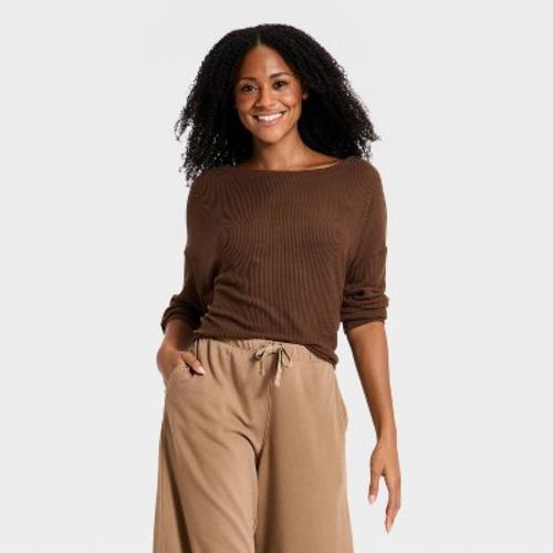 Women's Cozy Ribbed Boatneck Pullover - Auden™ Brown L